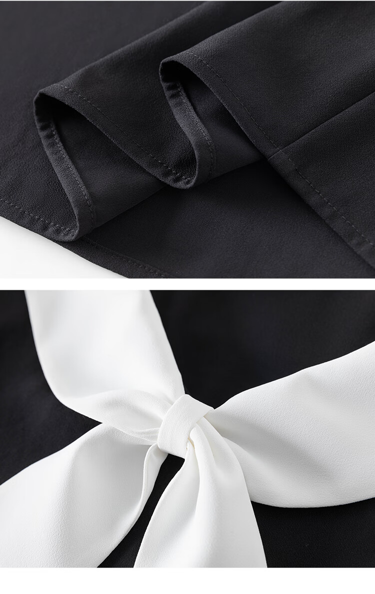 范思蓝恩海军领撞色雪纺衬衫女夏薄款百搭气质法式短袖上衣211799 黑白色 XS