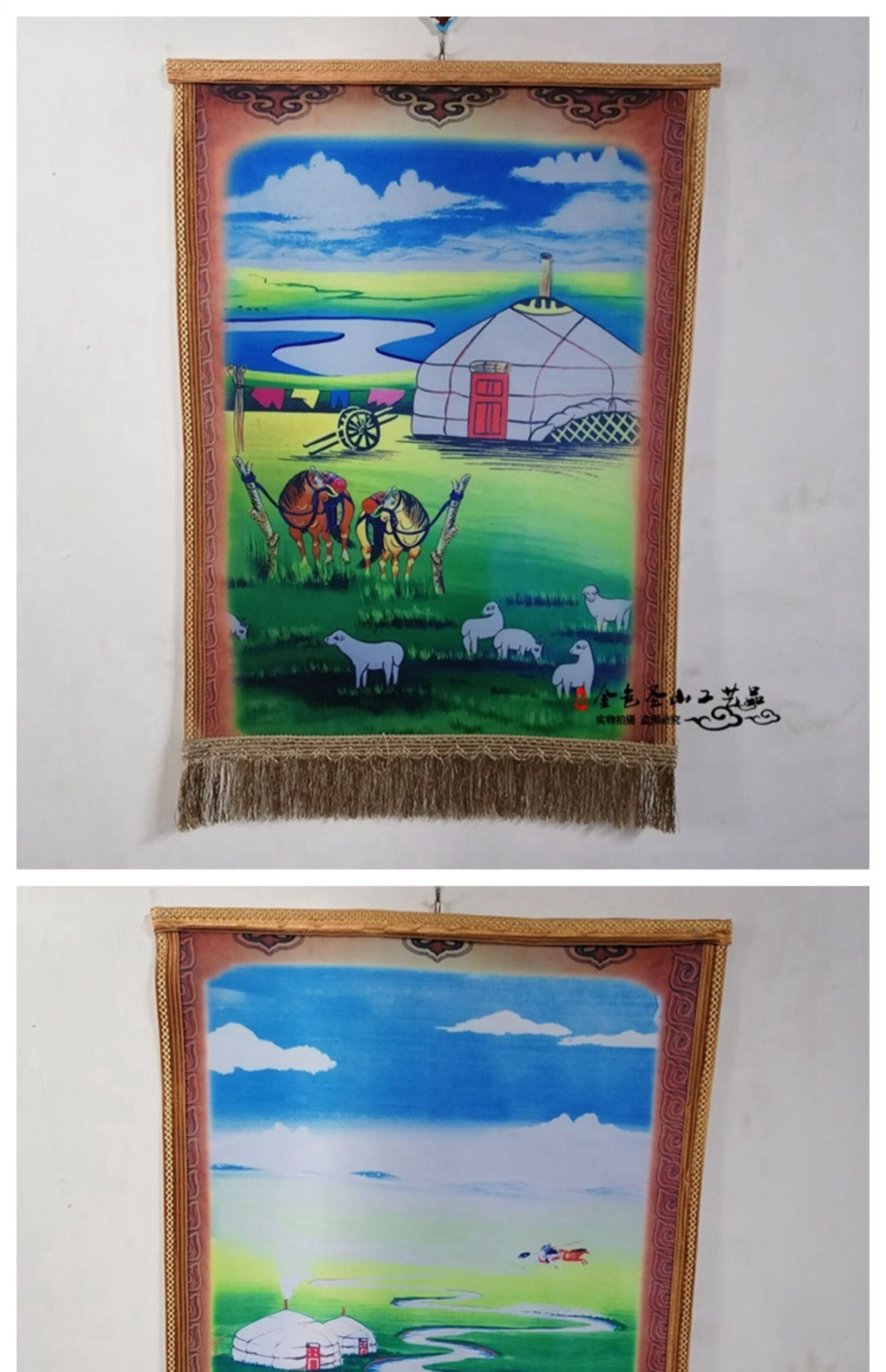 蒙古毡画特色工艺画成吉思汗草原挂画羊毛毡蒙古包饭店餐厅装饰画 成