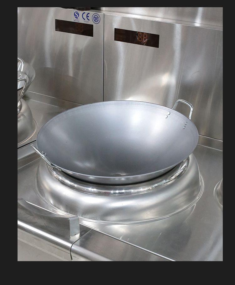 酒店专用大锅商用凹面电磁炉炒锅电磁灶台双耳不锈钢锅圆底尖底铁锅38