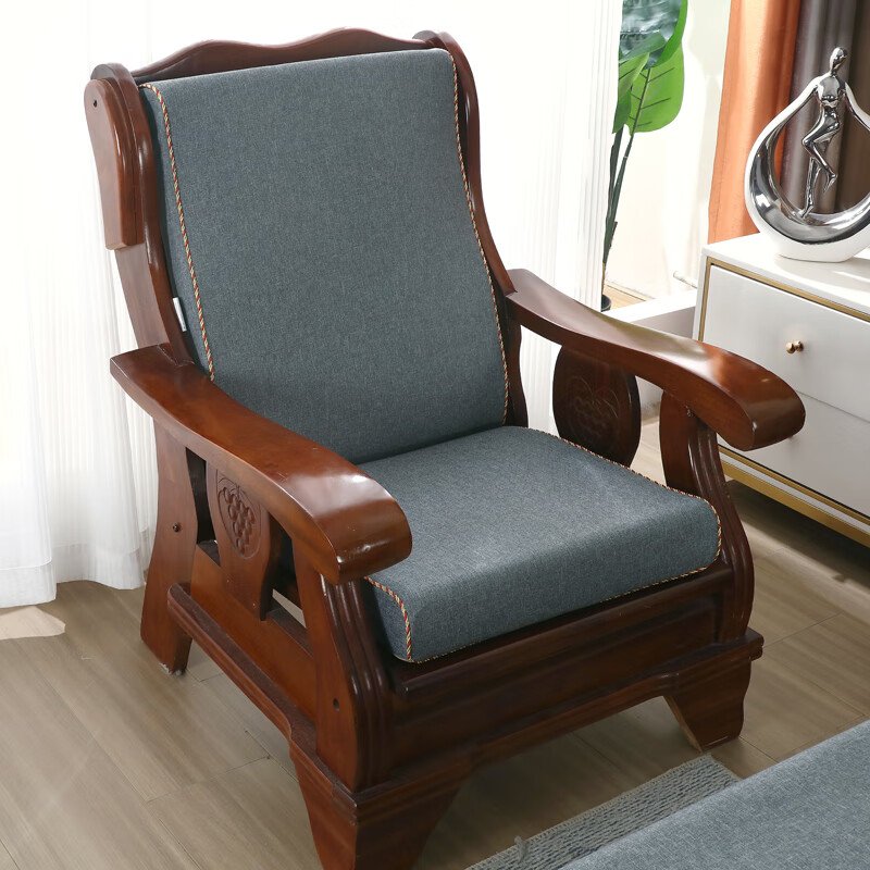 木沙发套坐垫靠背弧度老式沙发带靠背加厚硬海绵棉麻靠垫椅垫座垫实木
