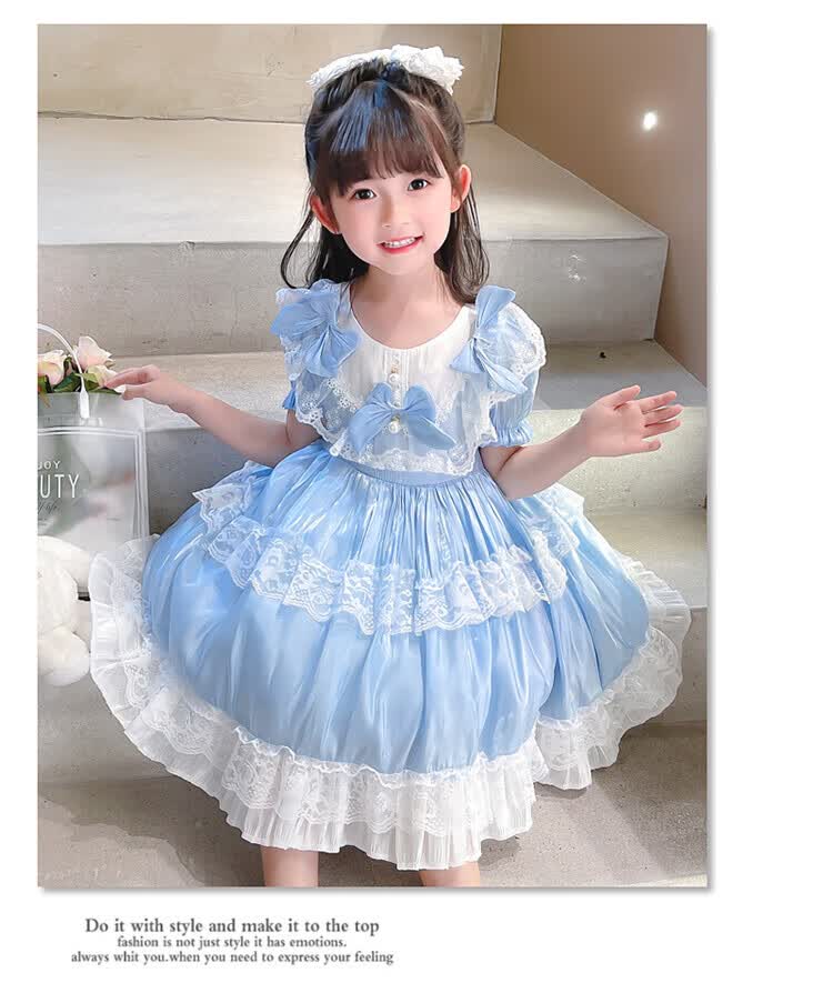 夏装新款洛丽塔lolita连衣裙女童西班牙公主裙蓬蓬裙生日礼服蓝色140