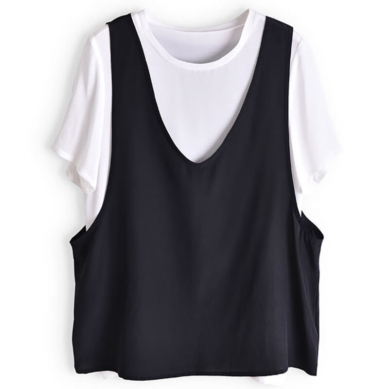 短袖背心两装夏季新款洋气上衣白色叠穿马甲女外穿百搭sn7374蓝色背心