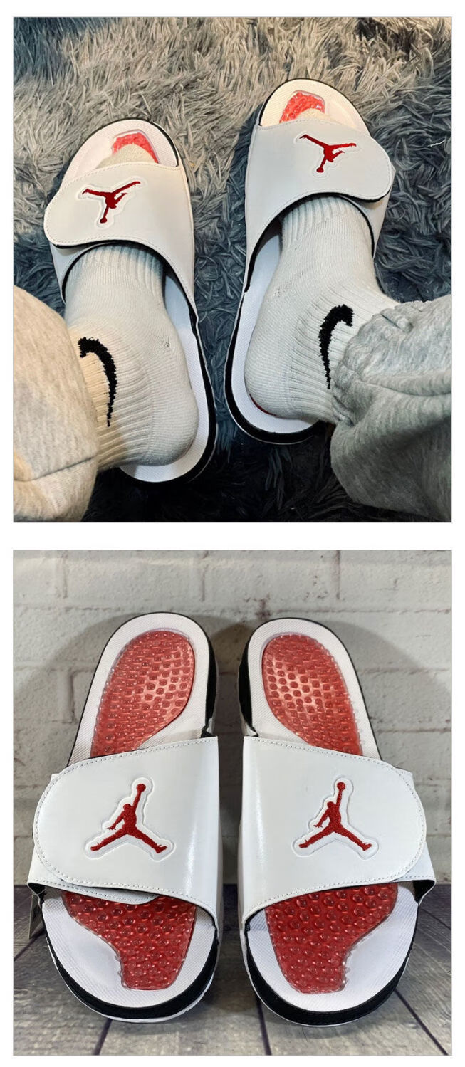 运动拖鞋aj5人字拖鞋懒人拖沙滩拖一字拖男女同款 aj5拖鞋-白黑金 36