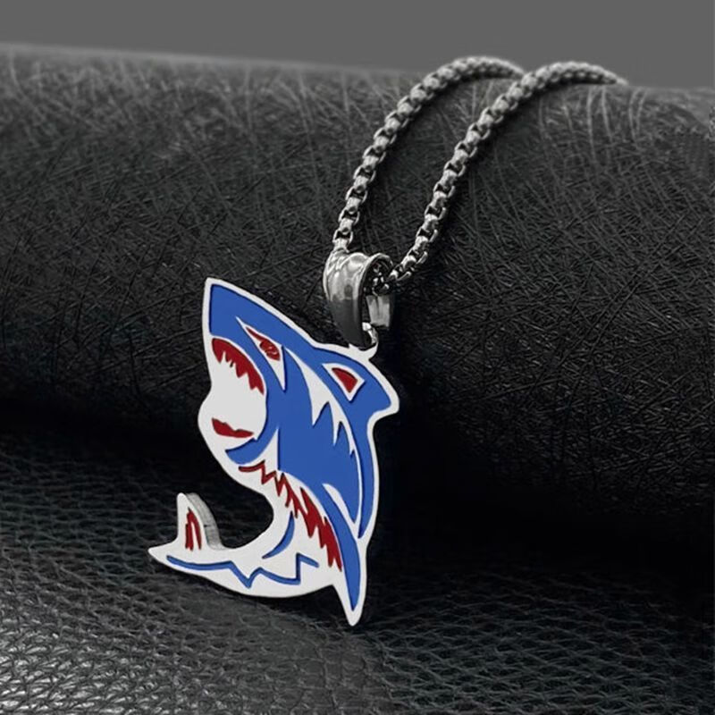 百搭ins潮酷街头数字挂坠饰品 鲨鱼吊坠 65cm珍珠链【图片 价格 品牌