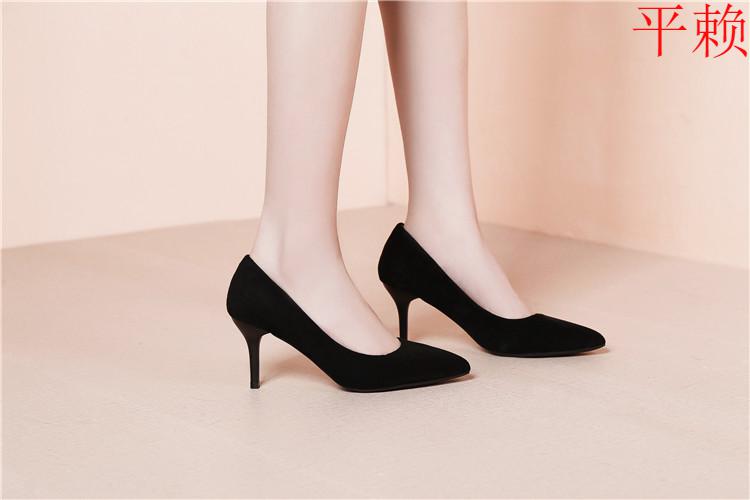 60煜晞白丽款高跟鞋女细跟5cm7公分尖头气质黑色绒面职业上班族西装