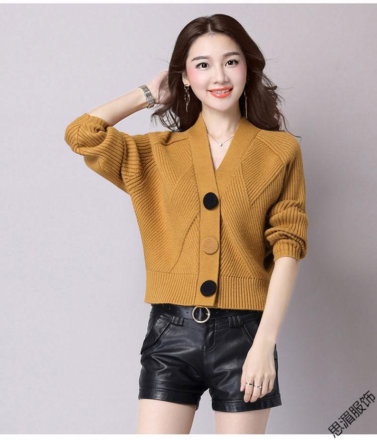 针织衫毛衣女春秋款宽松蝙蝠衫女针织v领开衫韩版短款显瘦百搭毛衣