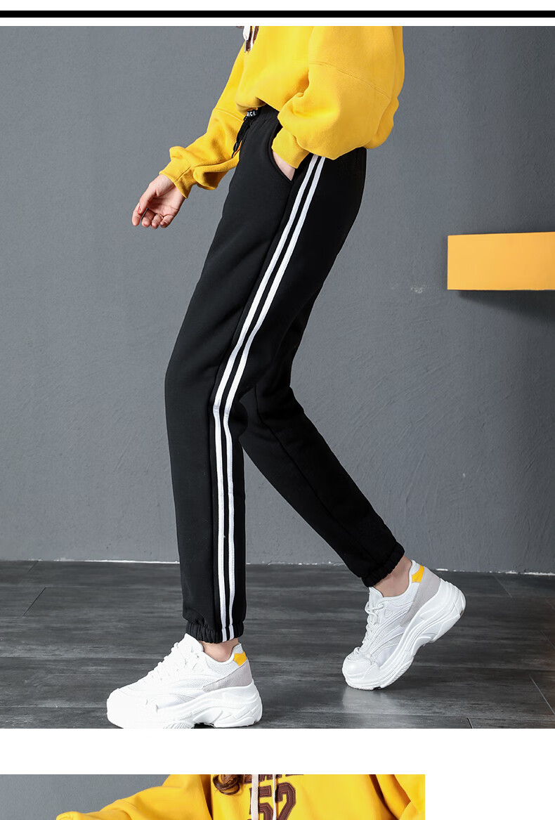 秋冬上新运动加绒运动裤女棉裤女冬高腰学生宽松韩版百搭休闲加厚羊羔