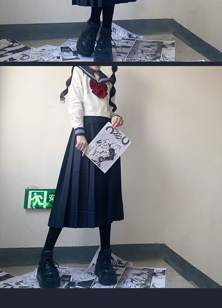 【神北jk】jk制服水手服春季白三本基础款中间服日系甜美可爱套装 白