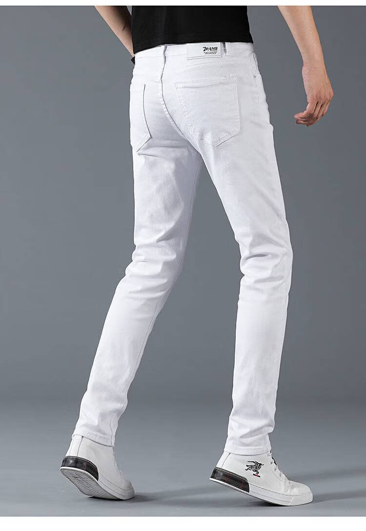 裤子21年秋冬季男士男生潮流乞丐裤青少年秋季白色长裤弹力高品质27码
