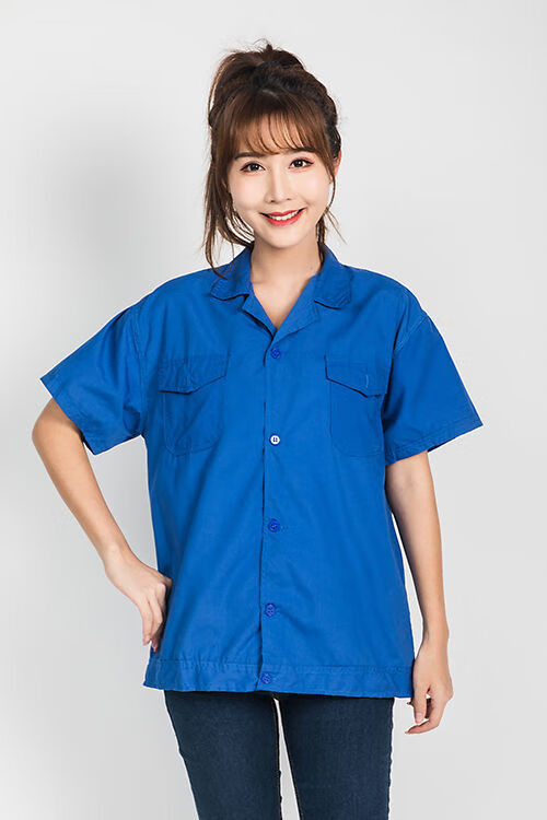 品信诚夏季工作服男女蓝色半袖上衣工厂汽修服劳保服夏天薄款短袖工装
