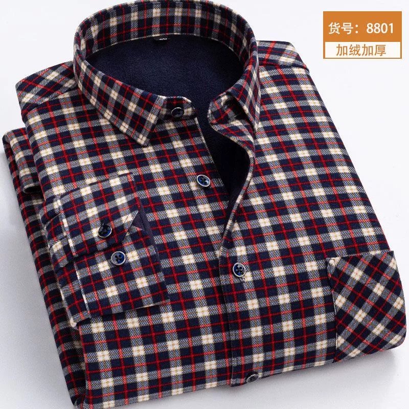 保暖衬衫男2022新款加绒加厚男式保暖衬衣男士中老年休闲大码男装 加