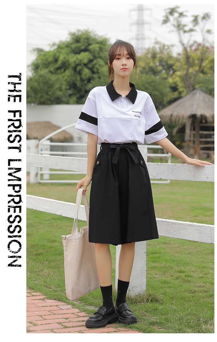 夏季新款polo衫五分裤裙套装少女初中高中学生休闲两少女装高中生大学
