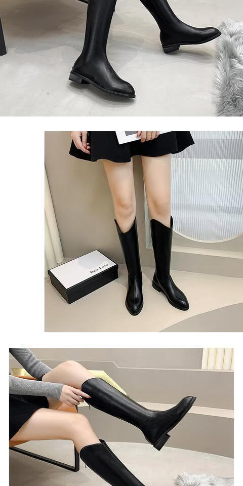 青春少女初中生高中生大学生长筒靴女大码43不过膝高筒腿粗西部靴42