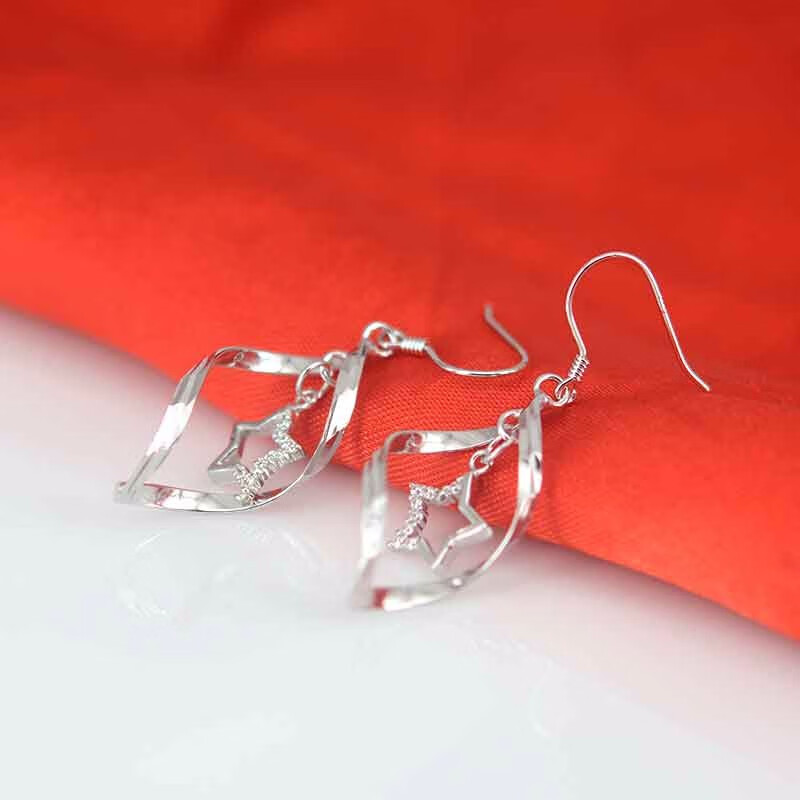 纯已久银饰925银耳环彩银耳环大扭件五角星时尚个性女士银耳吊彩银