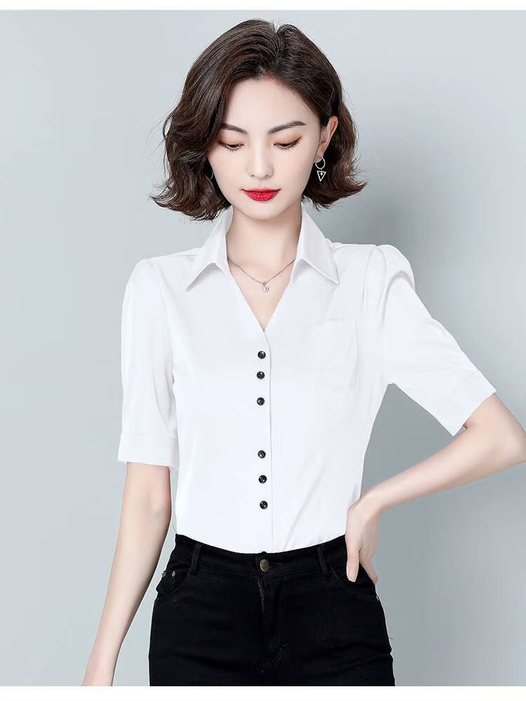 圣茵黛醋酸缎面衬衫女短袖夏季感纯色丝质上衣百搭职业轻熟衬衣时尚