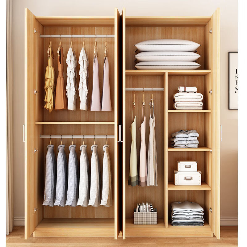 衣柜实木大衣柜家用卧室组合柜简易组装木质家具出租房经济型简约款