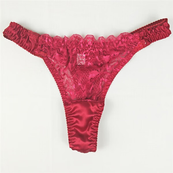 浪莎langsha女士丁字裤夏季女士丁字裤性感蕾丝花边真丝绸内裤红色m
