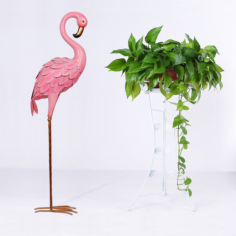 北欧落地摆件花架绿植橱窗客厅店面婚礼装饰铁艺火烈鸟绿萝花盆 简约