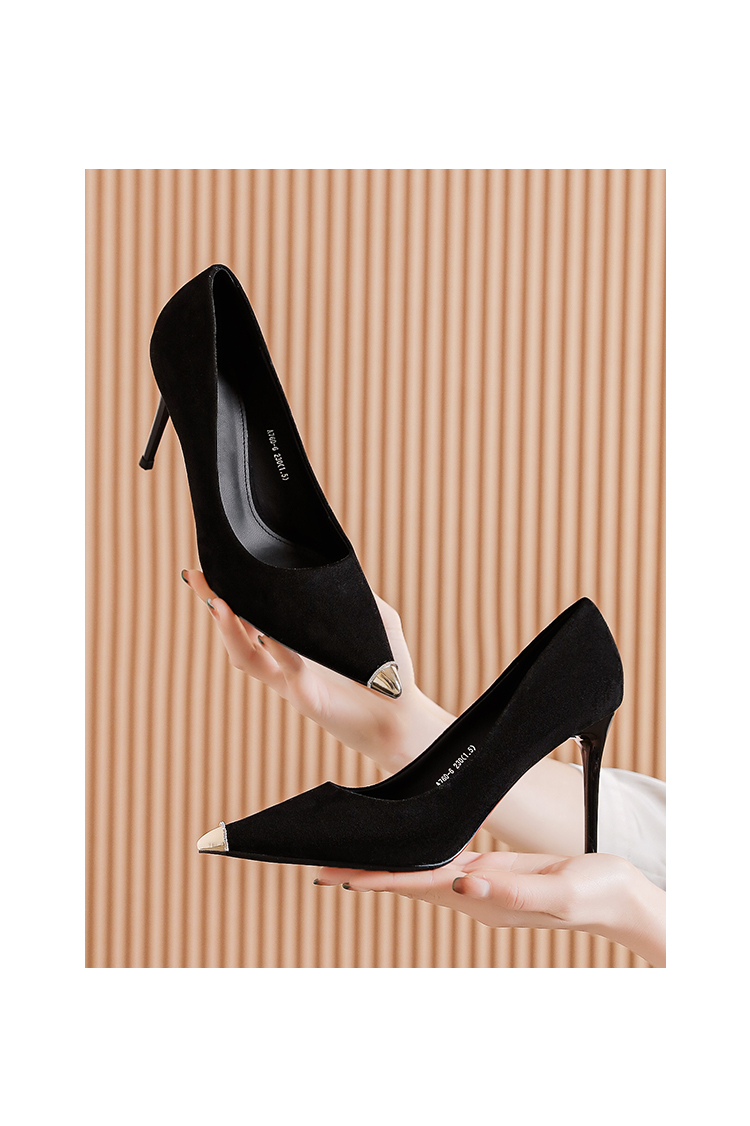 arfullme轻奢品牌黑色高跟鞋女工作鞋2022年新款春季气质百搭通勤尖头