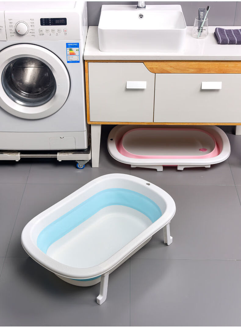 迪士尼宝宝折叠洗澡盆婴儿折叠浴盆可躺可坐两用加大号儿童洗澡盆神器