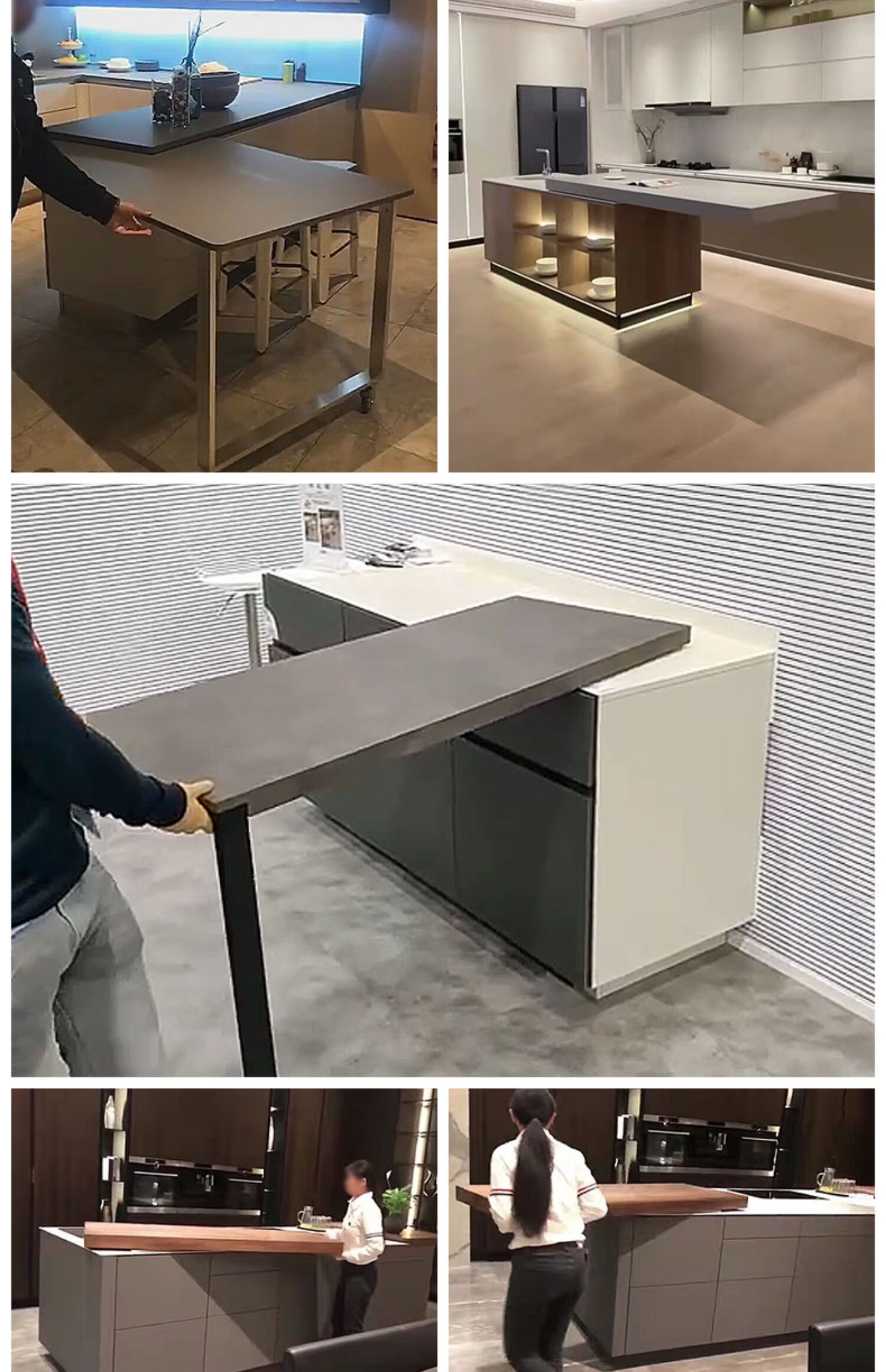 重型360度旋转中岛台滑轨隐形平移伸缩抽拉餐桌吧台隐藏导轨道辰鸿1米