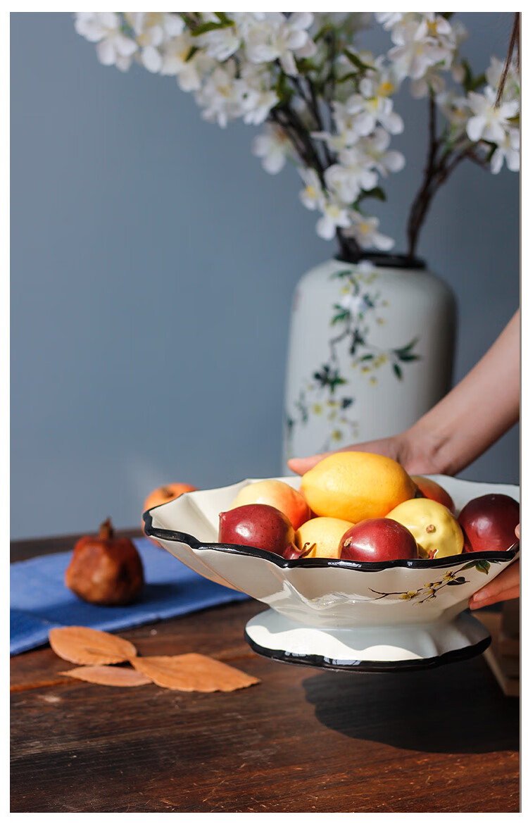 新中式果盘客厅新中式创意ins风陶瓷水果盘大号家用客厅茶几餐桌干