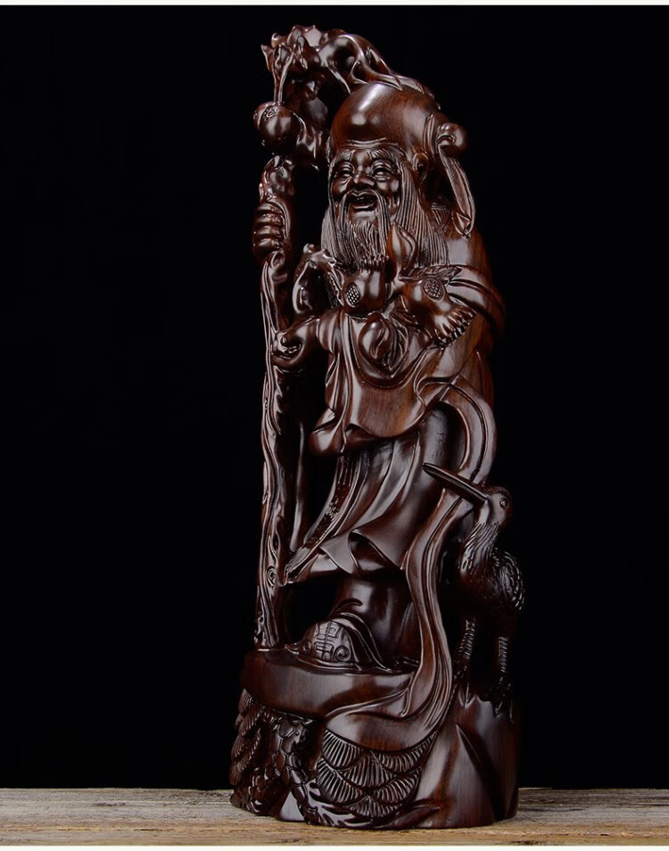 唐砖木雕摆件寿星公实木头质雕刻家居装饰仙翁老人生日礼品红木工艺品