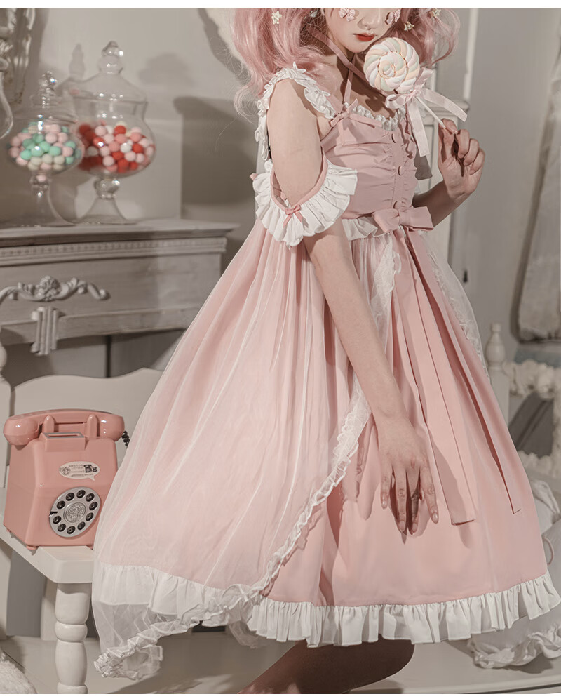 原创jsk太炎兽lolita装软妹可爱洛丽塔日常轻lo吊带连衣裙女 梦幻粉裙