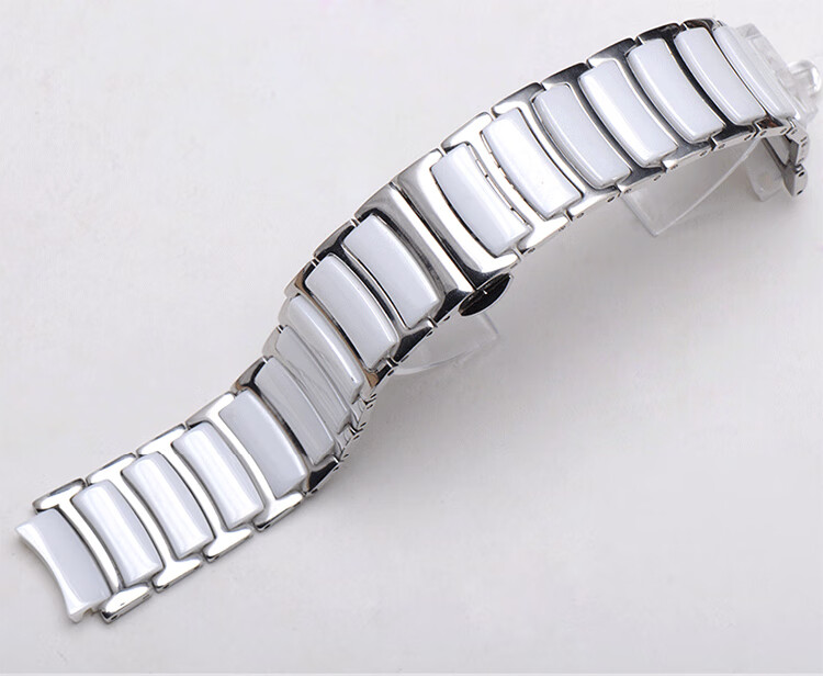 适用于适用表带间陶瓷表带 代用雷达6021男女 凸口间陶瓷表带钢带 银