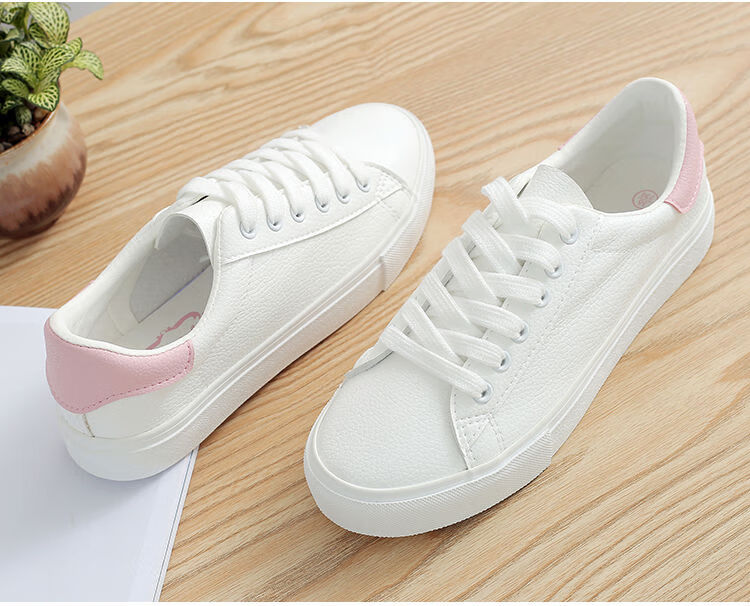 ogbi2022春季新款小白鞋女学生韩版百搭皮面纯白平底鞋子女春季板鞋子