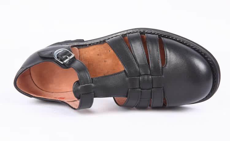 65式老式经典皮鞋男士定制复古圆头老三条皮凉鞋罗马皮凉鞋夏季男老人