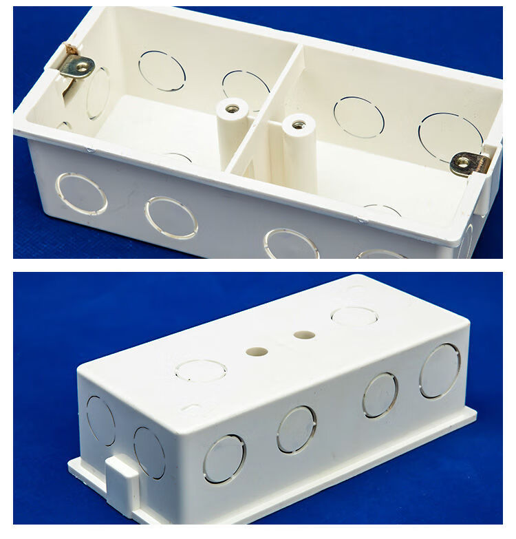 两位86型pvc阻燃双联接线底盒通用家装暗盒暗装开关盒插座底双盒白色2