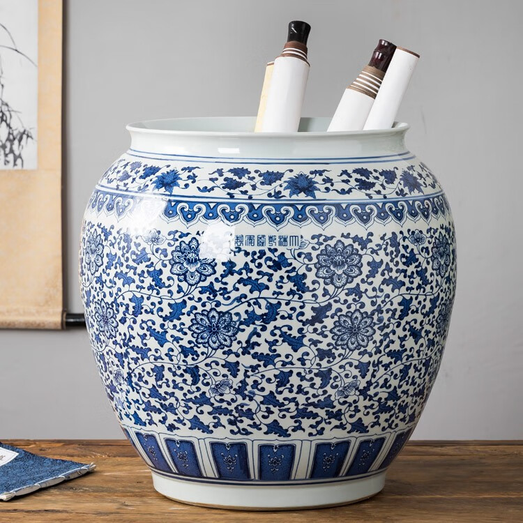 景德镇陶瓷书画缸大号青花瓷卷轴缸箭筒字画笛箫收纳伞桶客厅书房青花