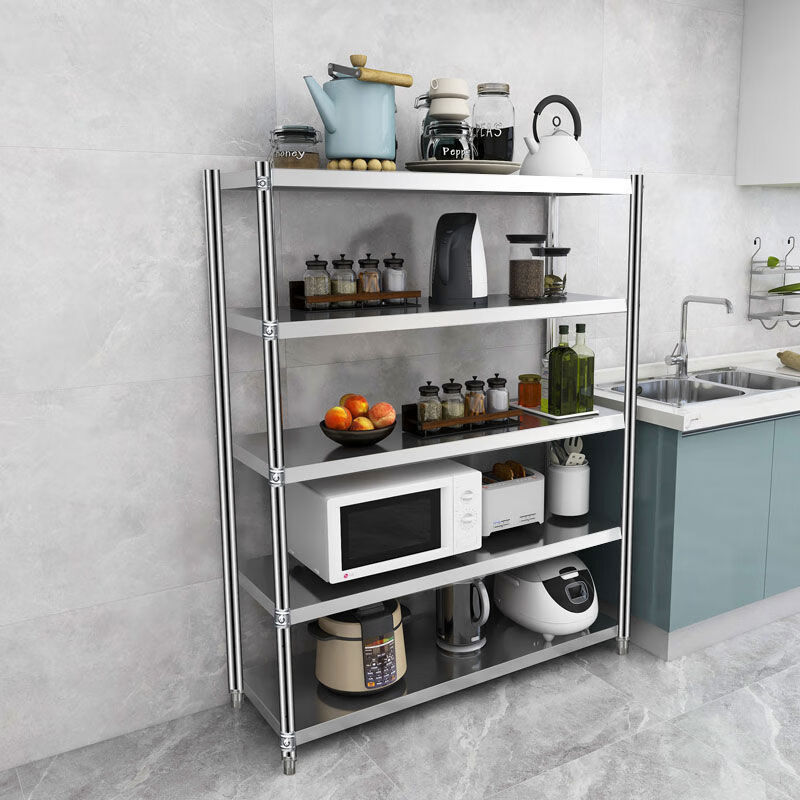 不锈钢货架家用厨房置物架子多层落地微波炉架收纳架锅架储物架子四层
