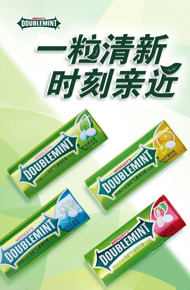 绿箭(doublemint)无糖薄荷糖 办公室休闲零食口香糖 清新口气 方便