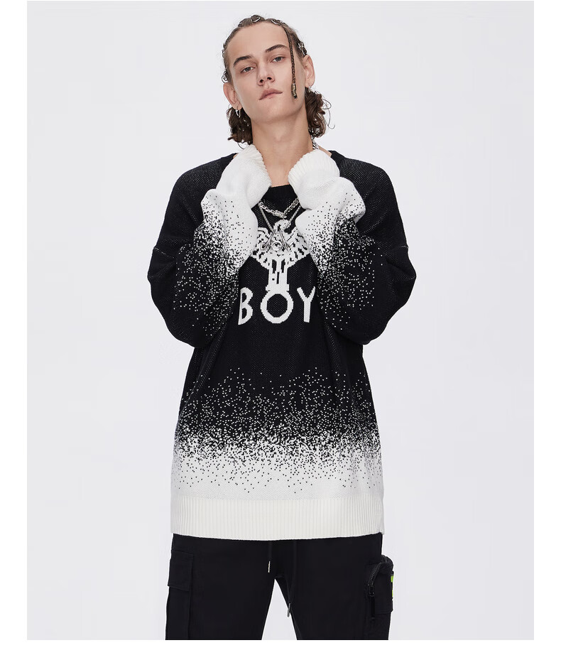 boylondon官方旗舰22年老鹰logo提花情侣渐变针织毛衣女男同款3032