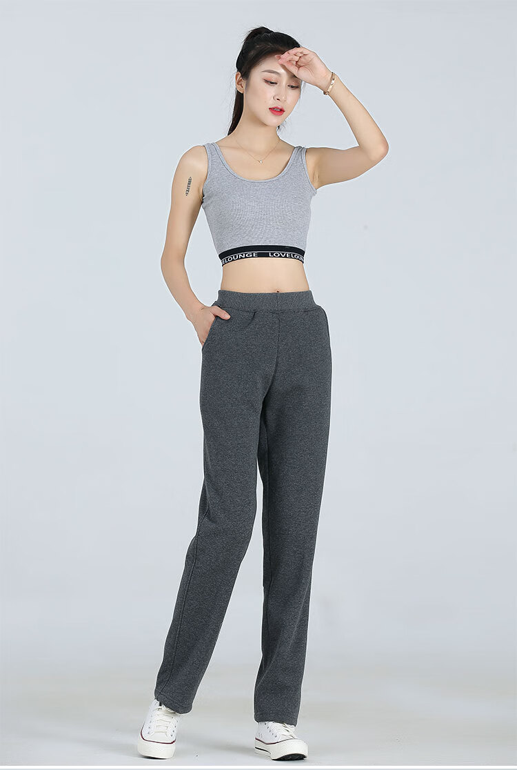 冬季仿羊羔绒运动裤女加绒加厚直筒冬天裤子宽松卫裤加特大码棉裤 深