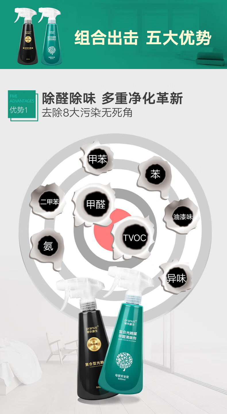 【京選優品】博華康生25-35㎡精裝臥室光觸媒除甲醛噴霧劑 家用去除