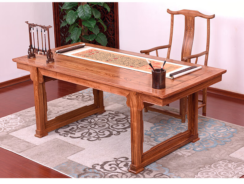 三韵红木家具非洲花梨学名刺猬紫檀书画案书画桌实木大班台中式办公桌