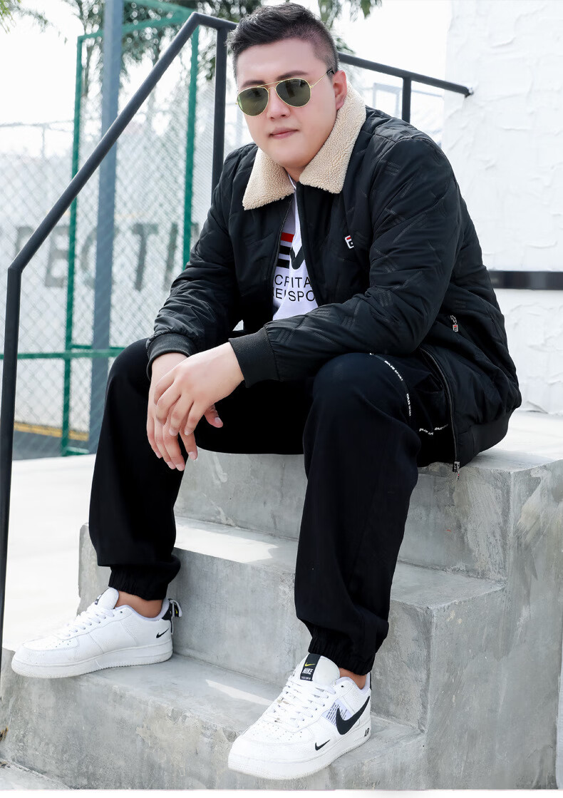 大码男装聚酯纤维衣加肥加大新款短外套秋冬季加绒加厚胖潮流帅聚酯