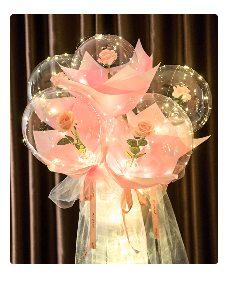 波波球花束网红玫瑰花波波球带灯发光亮火摆摊气球花材料包儿童告白