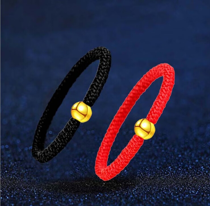 fandizi编织手编小金珠素绳戒指时尚个性小指潮食指环简约红线情侣