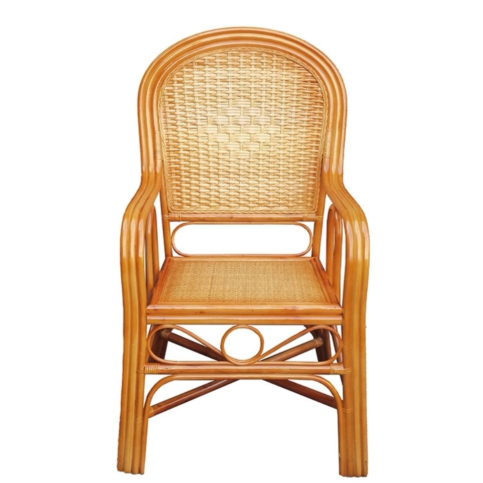 老人藤椅真藤办公编椅子休闲家用中老年人靠背椅简约扶手单人腾椅办公