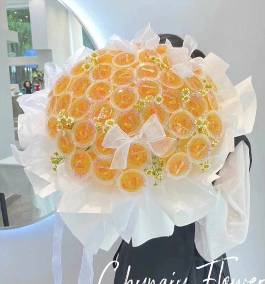 女生七夕礼物果冻花束diy材料包装纸包花套水果零食花束半成品 透明