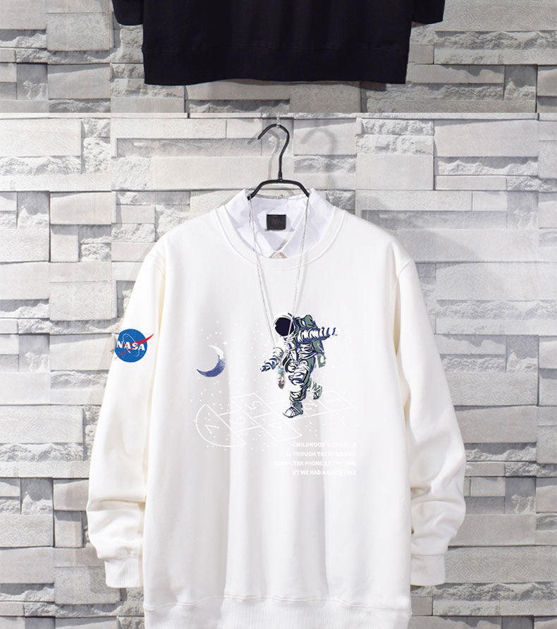 nasa官方宇航员联名春秋薄款圆领卫衣男学生韩版宽松潮冬季加绒打底衫