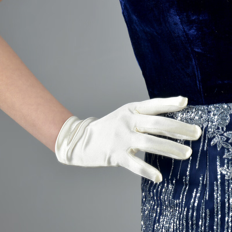 陈宣善丝绸手套珠宝白手套丝绸缎面长防晒拍照弹力礼仪首饰黑色礼服