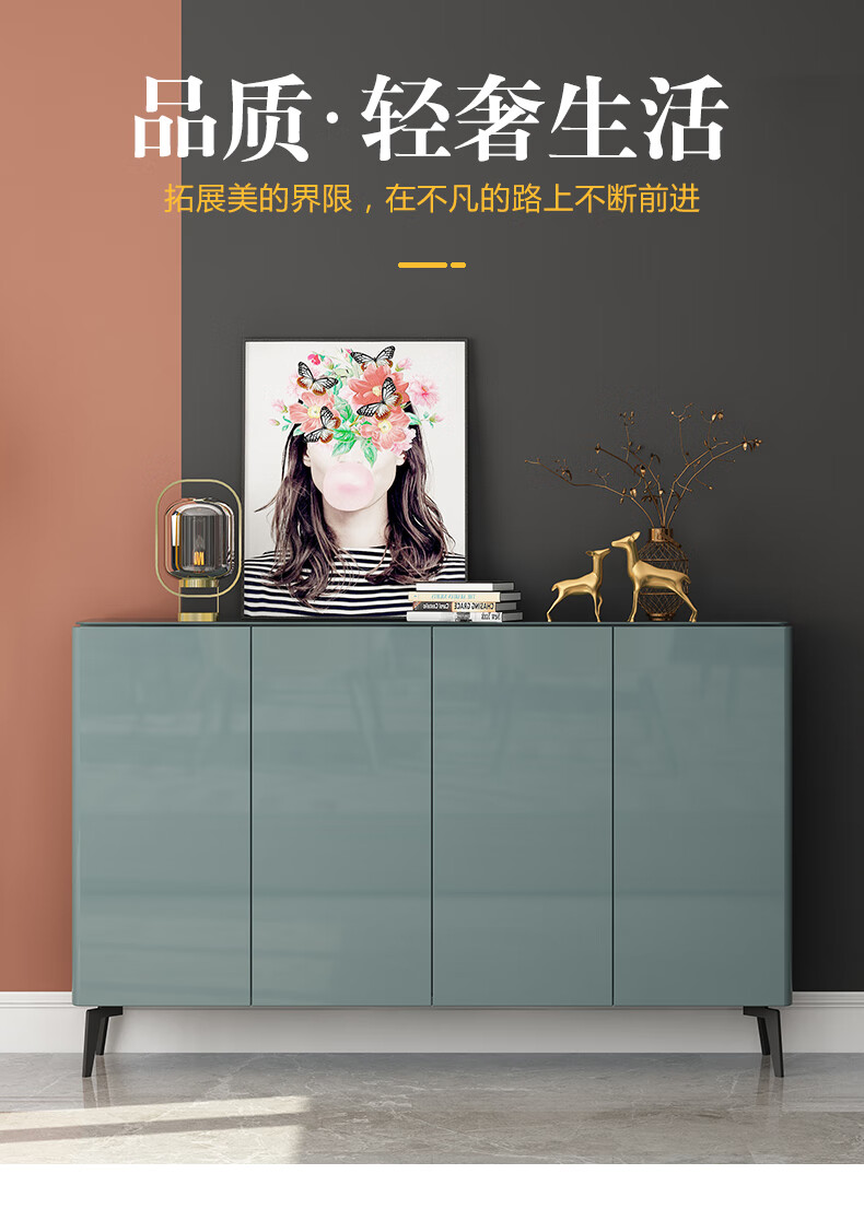 初岛 轻奢意式入户鞋柜家用门口玄关柜客厅隔断现代简约烤漆储物大容量 两门（80*34*100cm）奋斗绿 组装