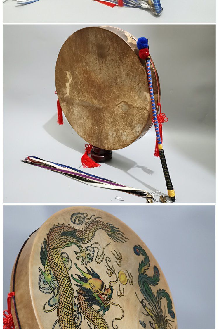 柳木驴皮文王鼓鱼脊圈跳大神二神鼓藤条鼓包牛溜子皮鼓 34cm柳木驴皮