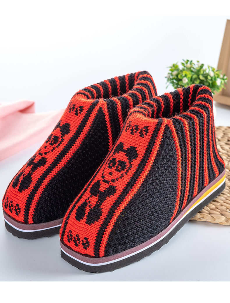 纯手工毛线鞋子女居家冬季保暖鞋成人成品包跟加厚棉拖鞋 纯色藏青 42