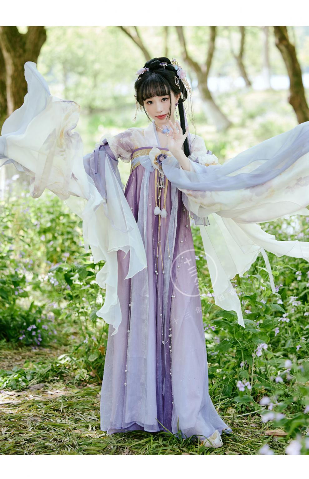 十三余小豆蔻儿[眉南边-银临联名] 淡雅大袖襦破裙羽袖水墨国风裙 大